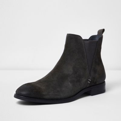 Charcoal grey suede Chelsea boots